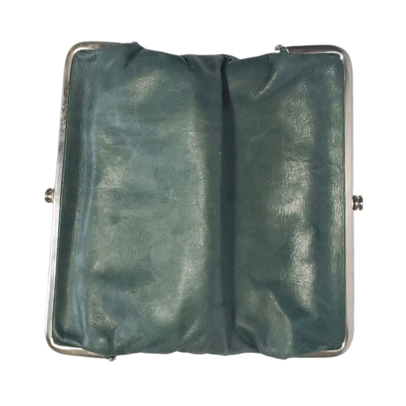 Hobo Vintage Hide Collection Lauren Double Frame Clutch Green Wallet. - Picture 7 of 16